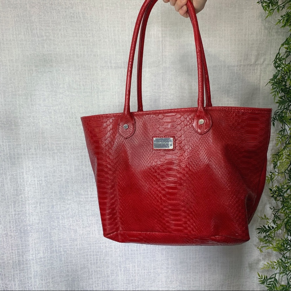Red Tommy Hilfiger Snakeskin Tote